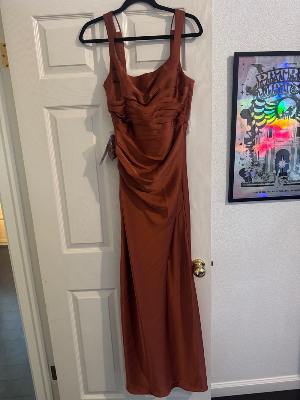 Azazie Rust Satin Sleeveless Maxi Dress